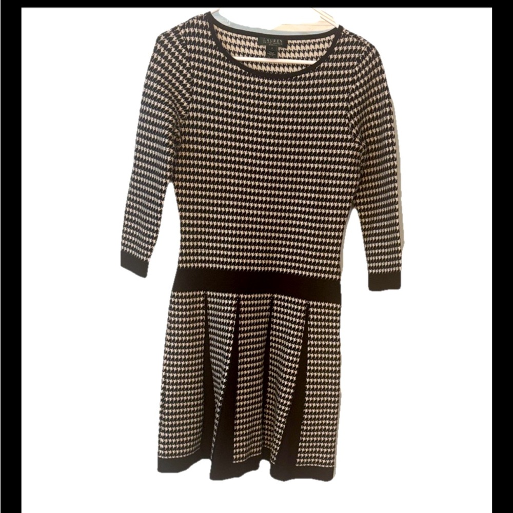 NWOT LAUREN Ralph Lauren Black and White Houndstooth Sweater Dress Size S